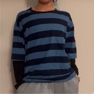 blue + black striped shirt !